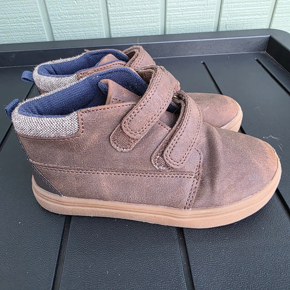 Cat & Jack Kids Brown Faux Leather Mid Top Hook and Loop Sneakers 10